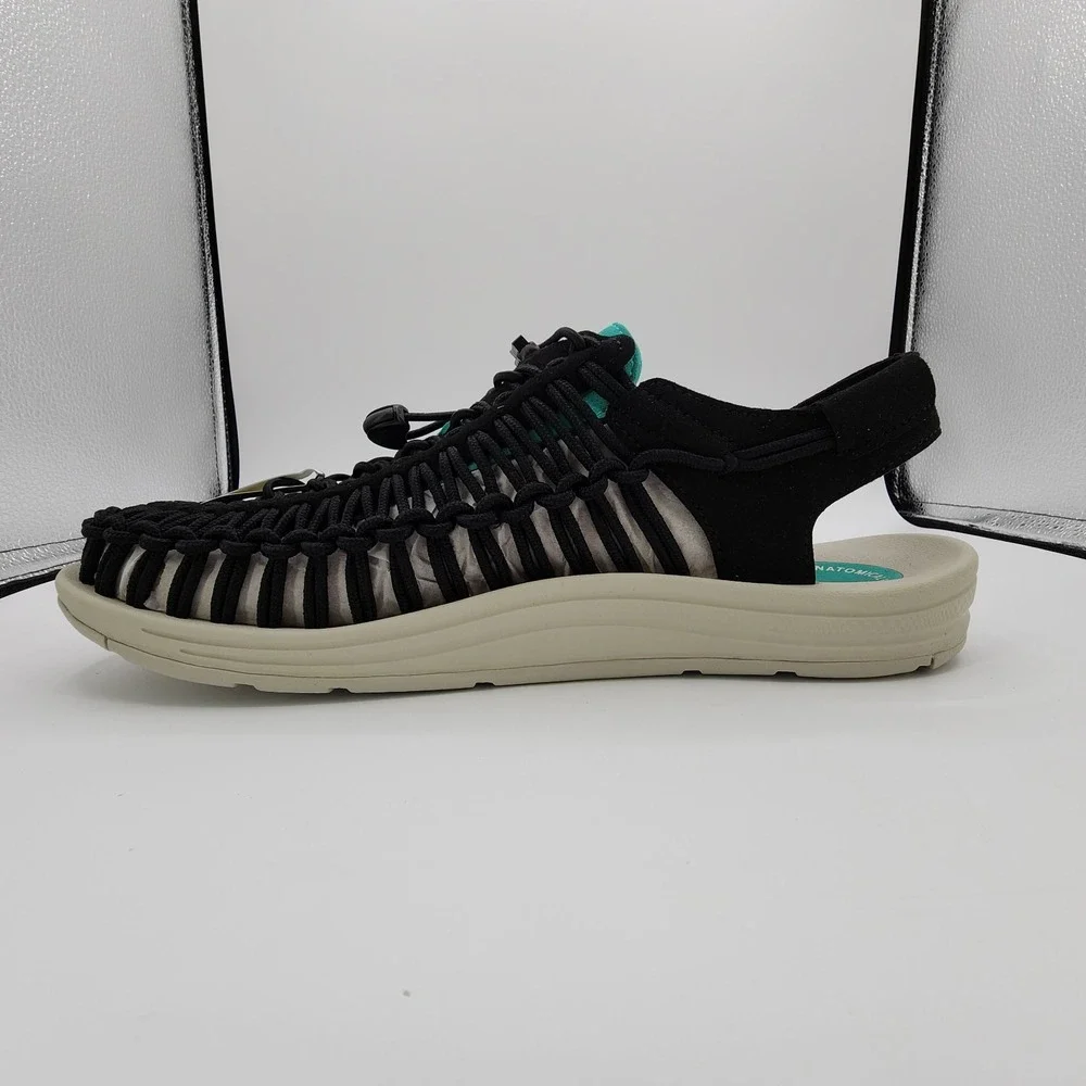 Keen Uneek Sport Fisherman Sandals Mens Sz 11.5 Black Bright Aqua Boat Shoes NEW